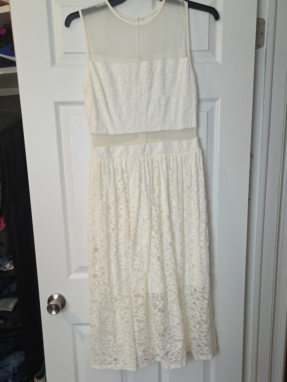 NWT-Love Ady White Sz.L Lace Dress W/mesh Panels